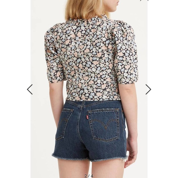 Levi's Louise Smocked Crop Top in Vanessa Floral Obsidian - Size S - Picture 3 of 12